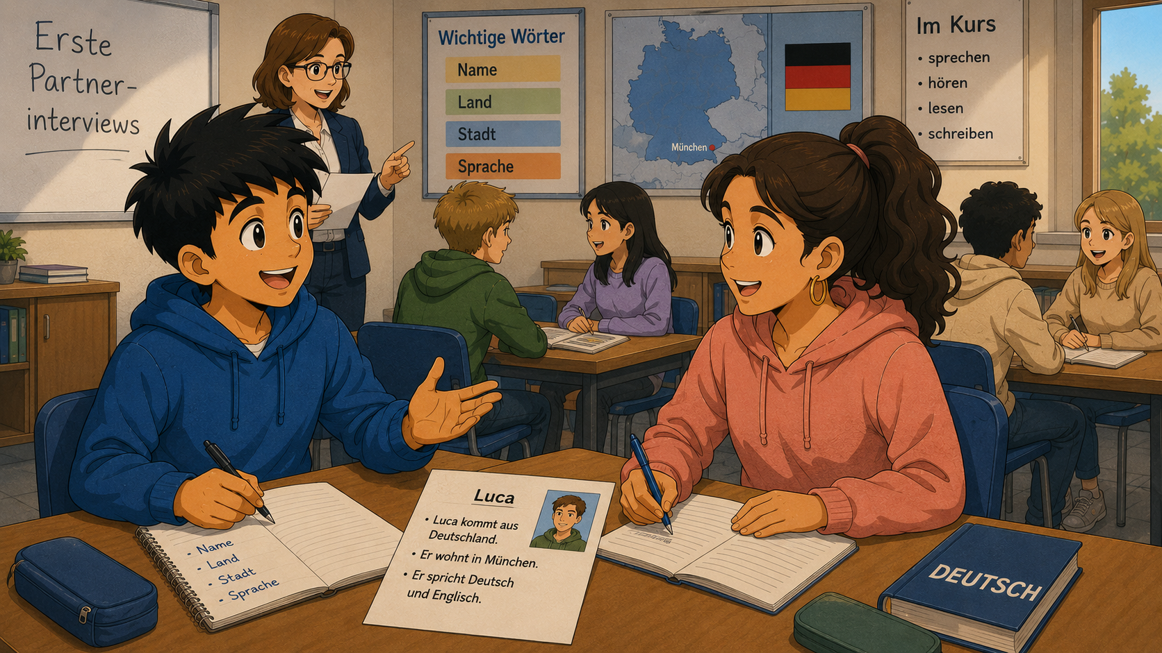 Walid und Amina machen ein Partnerinterview